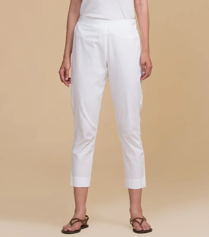 White solid cotton pants Classic Pleated Pants