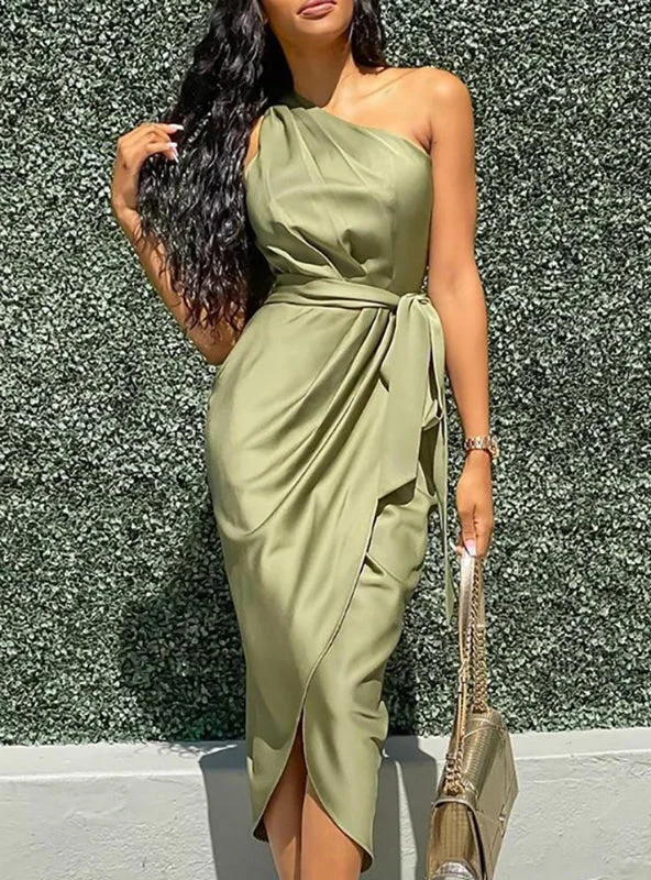 Women Sexy One Shoulder Ruched Design Party Dress Tunics Handmade artisanal