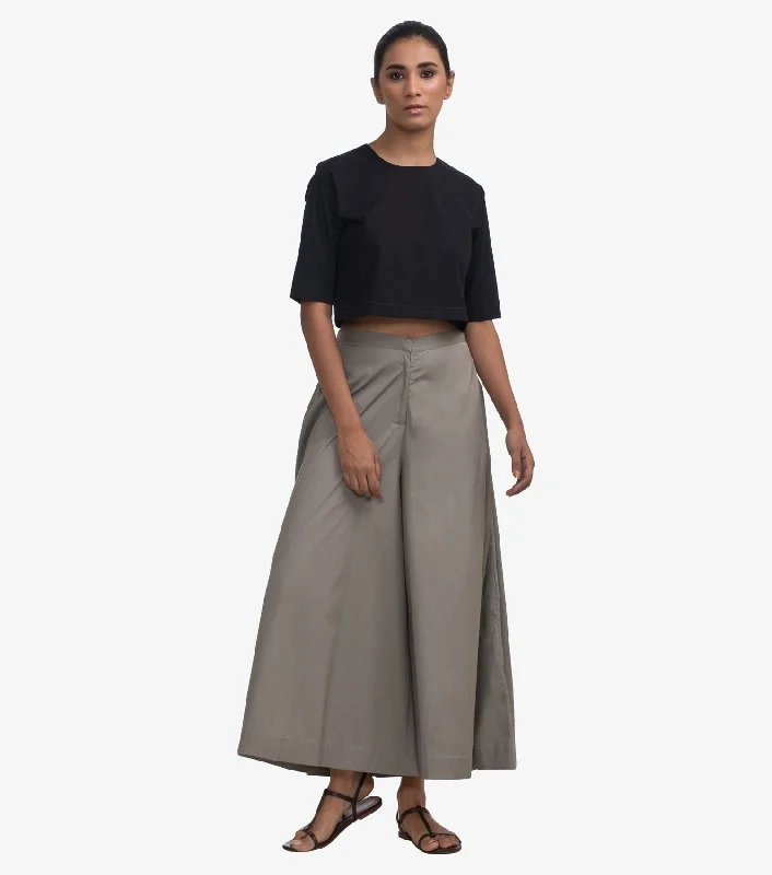 Grey Cotton Poplin Flared Pant Casual Track Pants