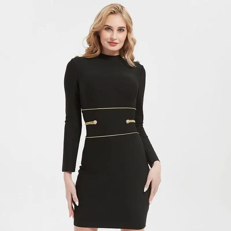 Hashupha 2022 Summer Black Mini Bandage Dress Women's Button Long Sleeve O Neck Bodycon Sexy Elegant Club Evening Party Dresses Shift Classic Vintage Hashupha 2022 Summer Black Mini Bandage Dress Women's Button Long Sleeve O Neck Bodycon Sexy Elegant Club Evening Party Dresses Shift Classic Vintage