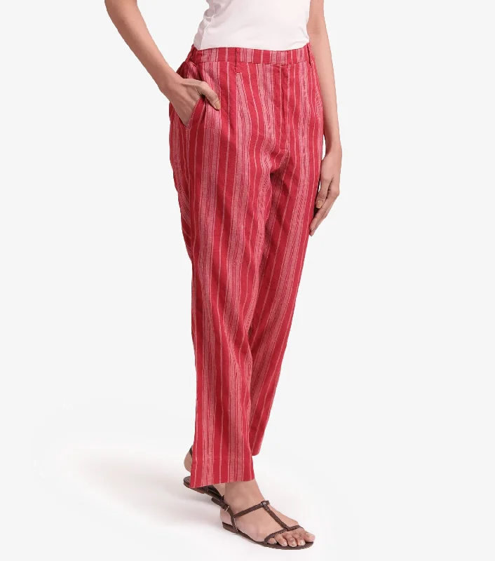 Red striped linen pant Comfortable Wide-Leg Pants
