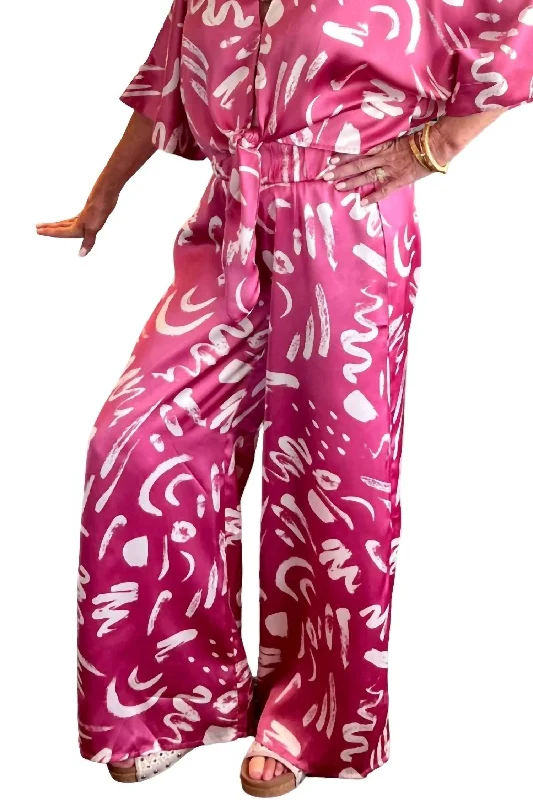 Zade High Waisted Patterned Pants In Mauve Abstract High-Waist Yoga Pants