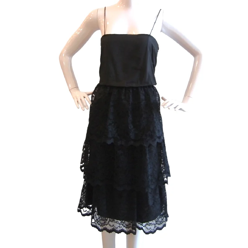 Pretty Please 1950s Fit Flare Black Lace  Cocktail Dress with Tiered Skirt Tunics Mesh breathable
