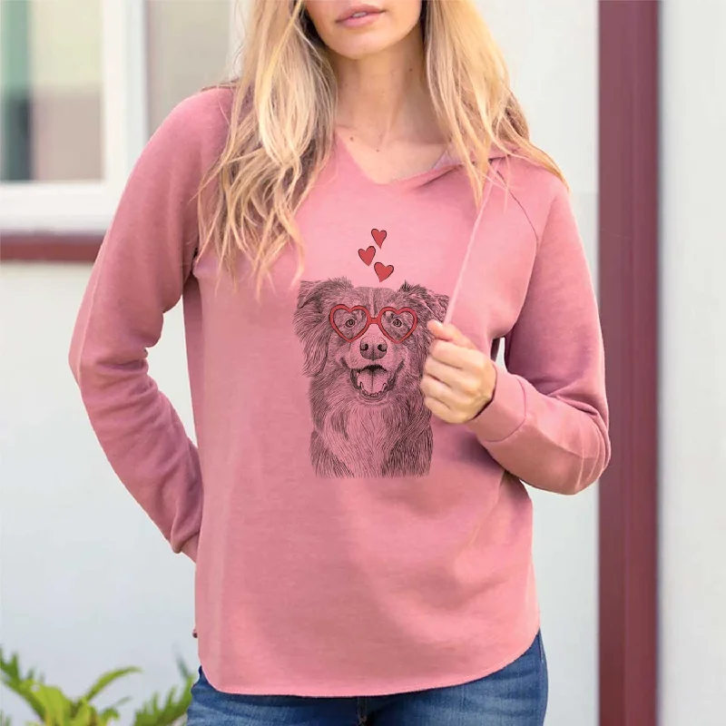 Valentine Aussie Parker the Australian Shepherd - Cali Wave Hooded Sweatshirt Hoodie with Color Block Contrast Stylish Valentine Aussie Parker the Australian Shepherd - Cali Wave Hooded Sweatshirt Hoodie with Color Block Contrast Stylish