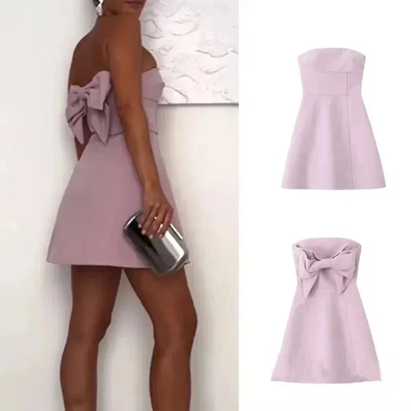 Sexy Off Shoulder A-line Mini Dress Women Strapless Backless Bow Party Dresses 2024 Chic Elegant Sleeveless Pink Short Vestidos Tunics Velvet soft Sexy Off Shoulder A-line Mini Dress Women Strapless Backless Bow Party Dresses 2024 Chic Elegant Sleeveless Pink Short Vestidos Tunics Velvet soft