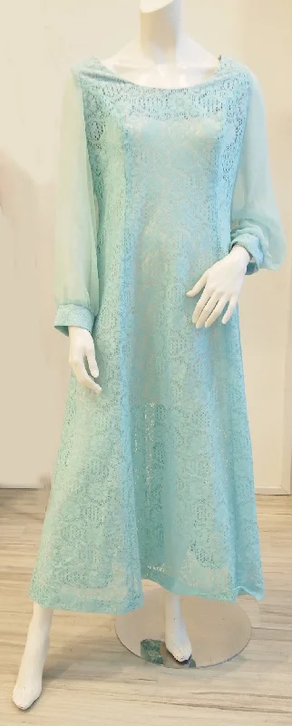 60s Aqua Goddess Lace Vintage Dress Tunics Luxurious high-end