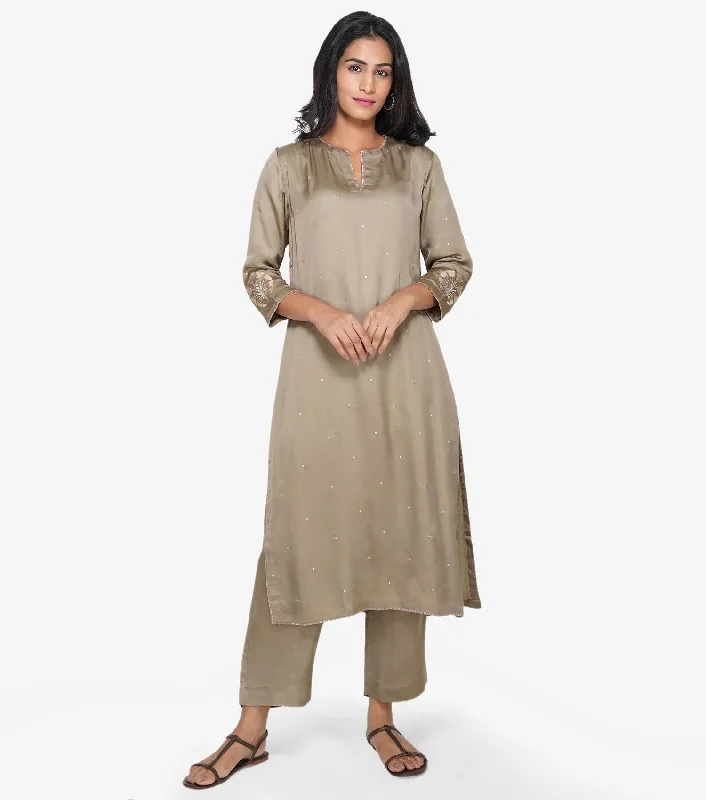 Beige Silk Kurta & Pants Set Soft Cotton Pants