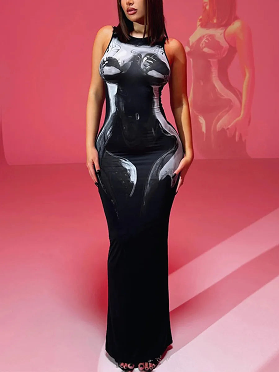 Women Fashion Print Long Bodycon Dress Crew Neck Sleeveless Dress Female Clothing Streetwear Summer Slim Evening Party Dress Off-the-shoulder Bohemian Festive Women Fashion Print Long Bodycon Dress Crew Neck Sleeveless Dress Female Clothing Streetwear Summer Slim Evening Party Dress Off-the-shoulder Bohemian Festive