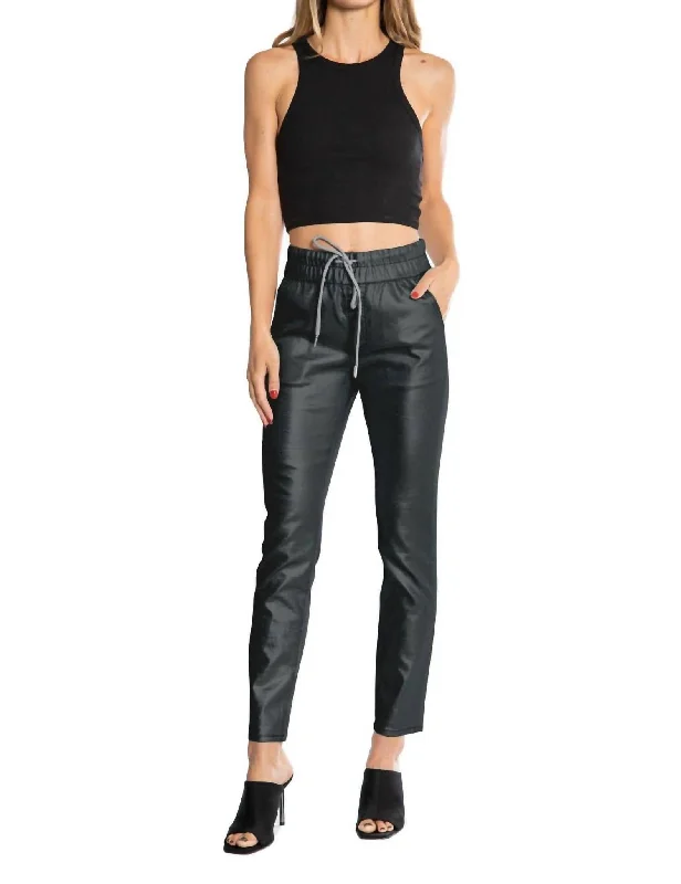Coated Easy Skinny Jogger Pant In Black Formal Wide-Leg Pants