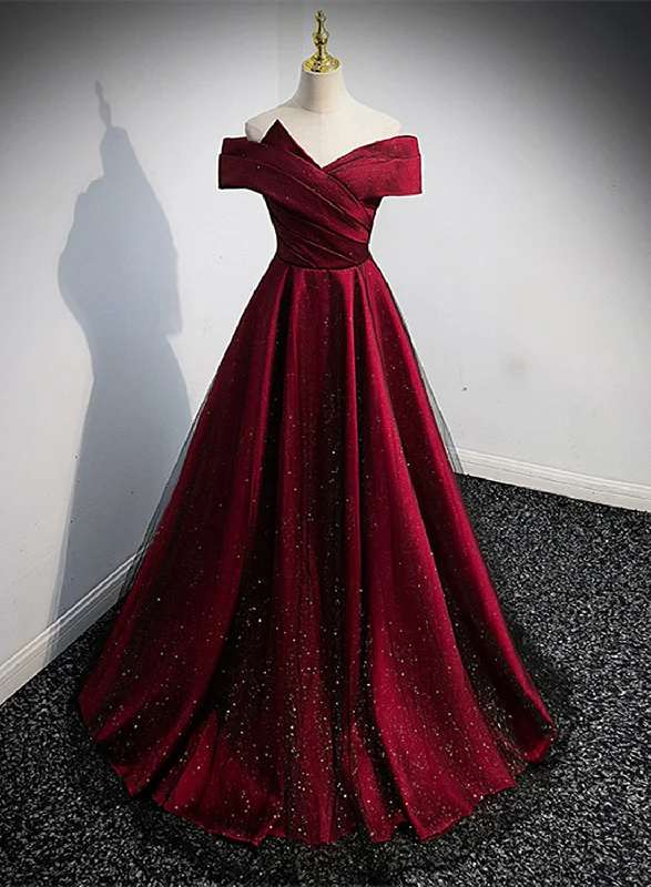 Black and Red Satin Off Shoulder Long Junior Prom Dress, A-line Satin Party Dress Tunics Sale discount Black and Red Satin Off Shoulder Long Junior Prom Dress, A-line Satin Party Dress Tunics Sale discount