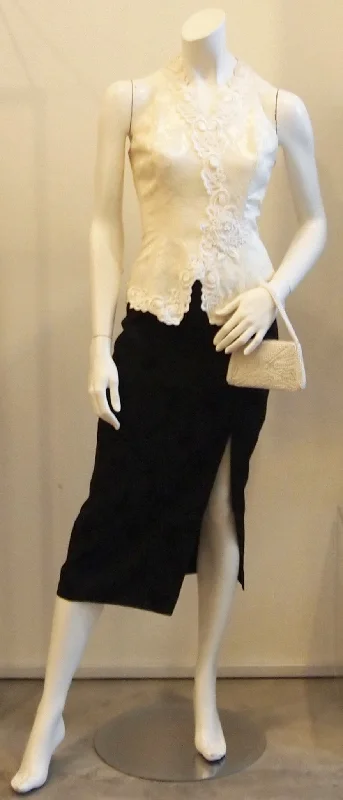 Tuxedo Lace Trim Vintage Halter Cocktail Dress In Black & White Tunics Prom sequined
