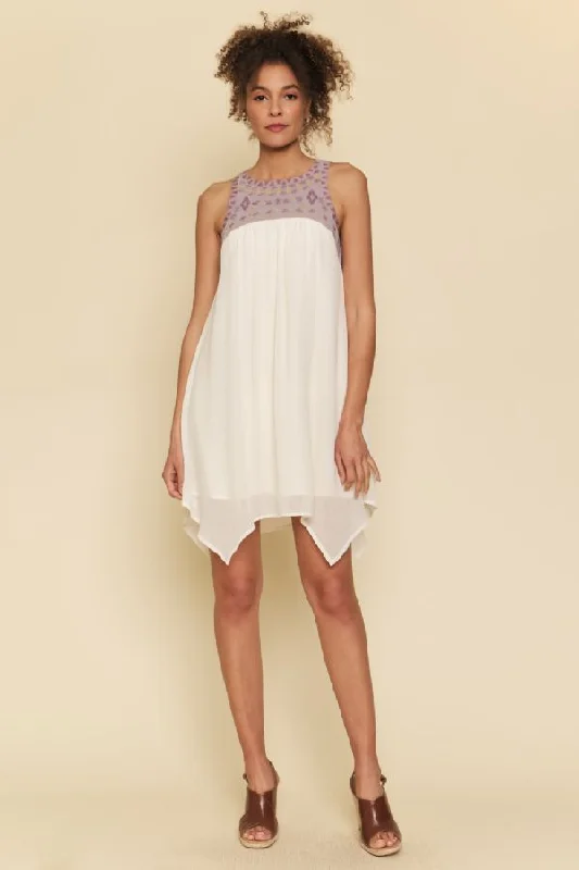 Embroidery Yoke Dress Tunic Top Casual