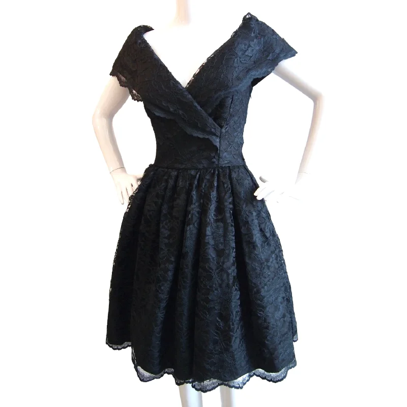 Timeless Classic 1950s Fit Flare Black LAce Off-shoulder Cocktail Evening Dress Tunics Favorite customer
