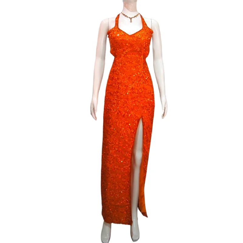 Fiery Sunrise - Sexy Backless Orange Sequinned Evening Dress Tunics Long Elegant