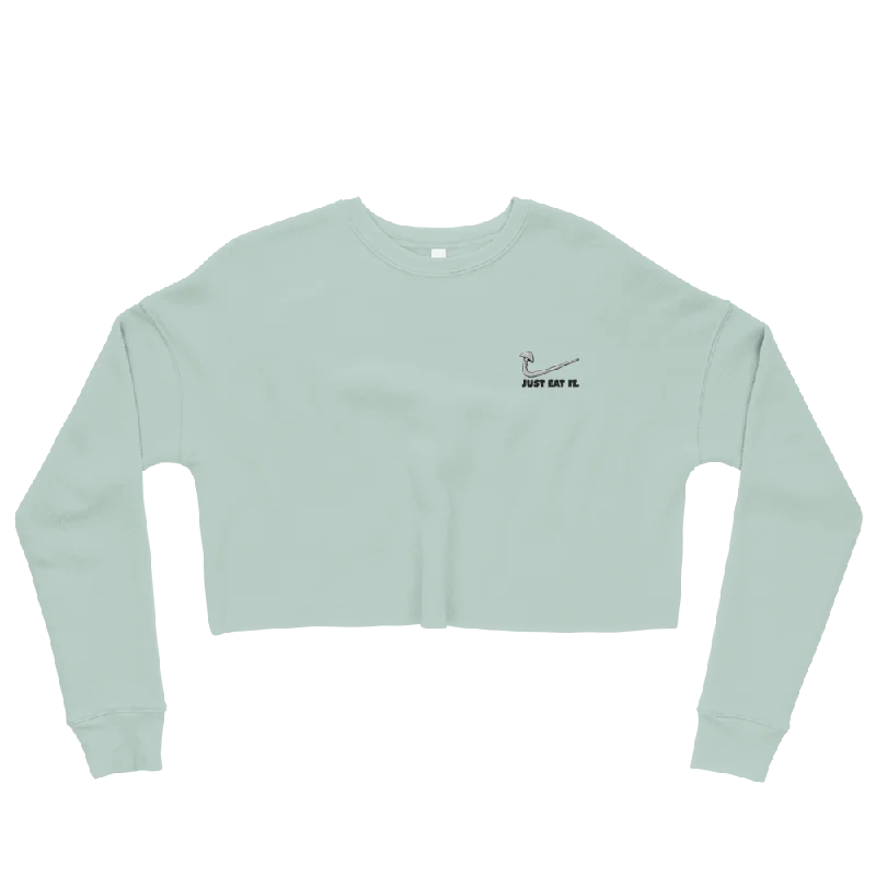 Just Eat It Graphic Crop Sweatshirt Embroidered Hoodie with Color Block Contrast Stylish Just Eat It Graphic Crop Sweatshirt Embroidered Hoodie with Color Block Contrast Stylish
