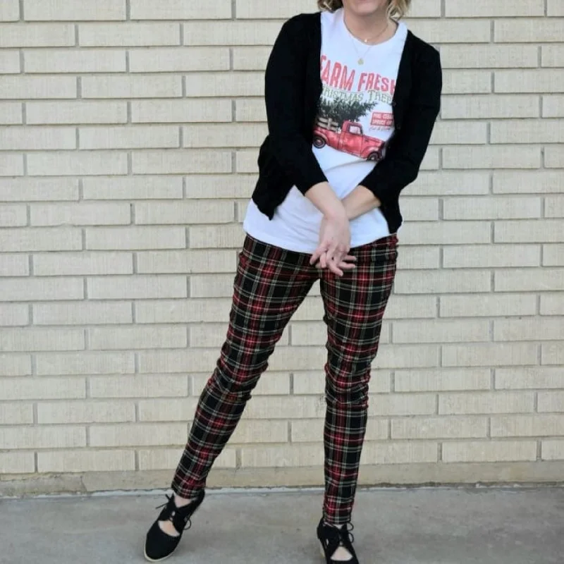 Plaid Christmas Pants Chic Faux Leather Pants