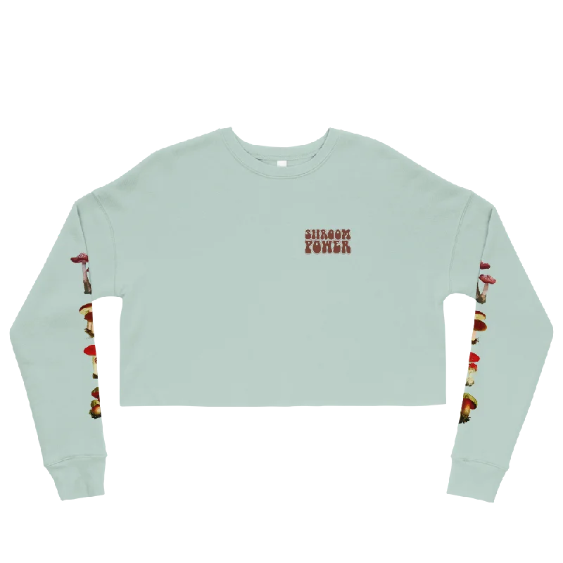 Shroom Power Graphic Crop Sweatshirt Hoodie with Mock Neck Collared Structured