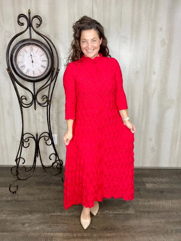 Jaqueline Vintage Dress- Textured Red Tunics Luxurious high-end