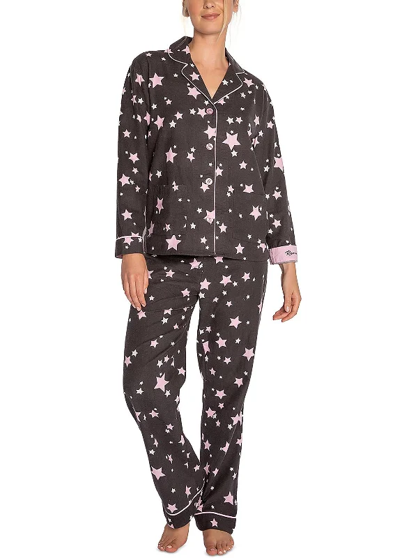 Womens Flannel Star Print Pant Set Soft Stretch Leggings