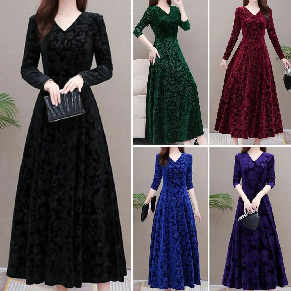 Stylish Comfortable Unique Pattern Pleated Swing Large Hem Pure Color Velvet Dress for Office Party Dress Maxi Dress Tunics Sophisticated sleek Stylish Comfortable Unique Pattern Pleated Swing Large Hem Pure Color Velvet Dress for Office Party Dress Maxi Dress Tunics Sophisticated sleek
