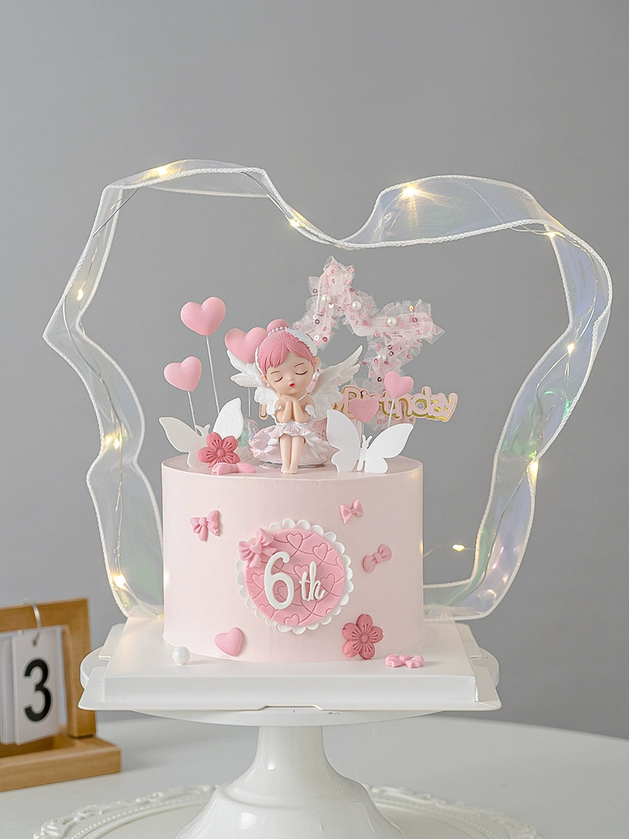 Baking Cake Topper Pink Ballet Closed Eyes Girl Bella Angel Decoration White Ribbon Full-Year Birthday Party Dress up Boat Neckline Classic Baking Cake Topper Pink Ballet Closed Eyes Girl Bella Angel Decoration White Ribbon Full-Year Birthday Party Dress up Boat Neckline Classic