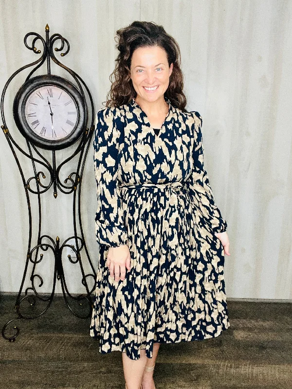 Navy Ink Print Dress Tunics Wedding white