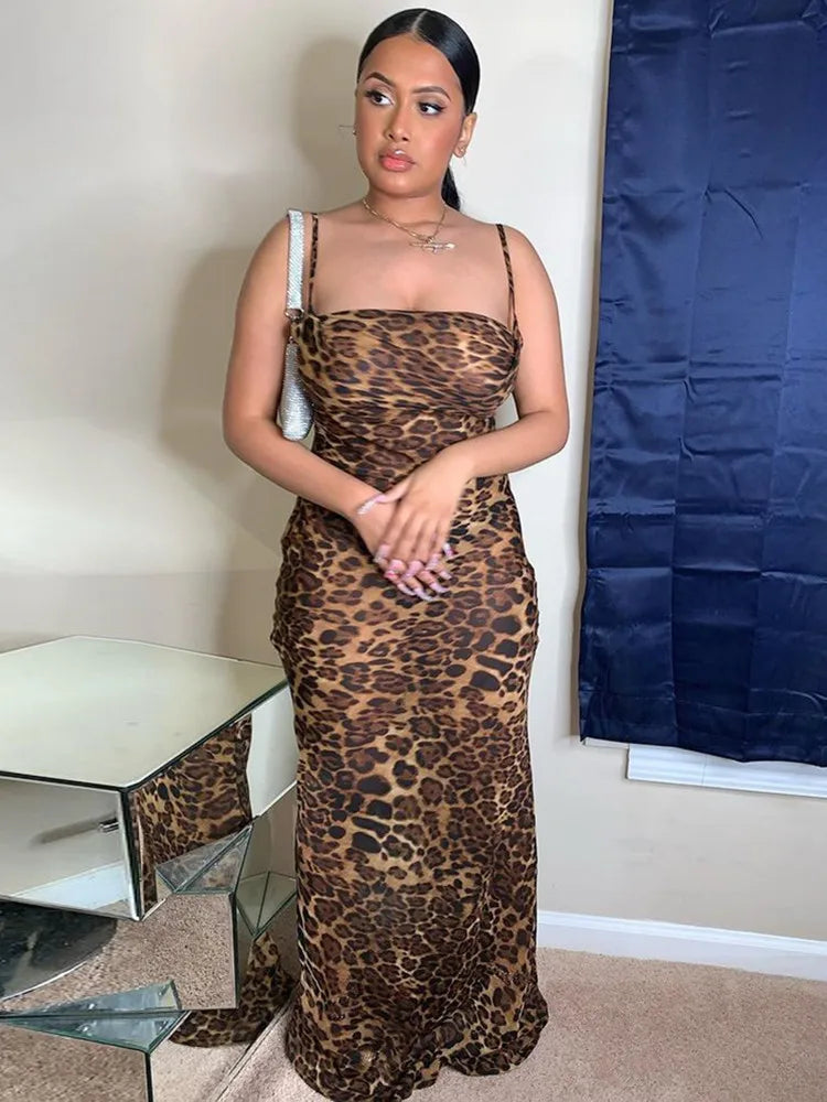 Sibybo Chiffon See Through Sexy Backless Party Dress Summer Women Leopard Print Long Dresses Elegant V Neck Beach Vestidos 2022 Tunics Practical durable Sibybo Chiffon See Through Sexy Backless Party Dress Summer Women Leopard Print Long Dresses Elegant V Neck Beach Vestidos 2022 Tunics Practical durable