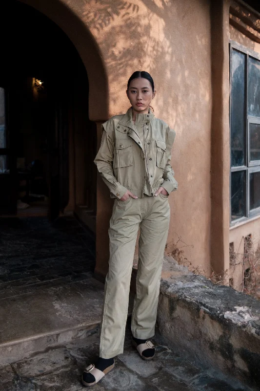 The Terra Tribe Khaki Sandra Straight Pants Relaxed High-Waist Trousers
