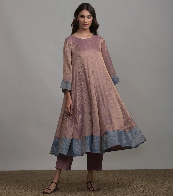 Mauve Tissue Kurta & Palazzo Pants Set Formal Slim Pants