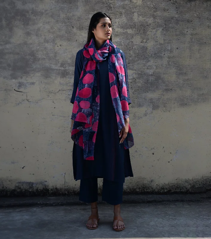 Navy Blue Cotton Silk Kurta & Palazzo Pants Set High-Waist Trousers