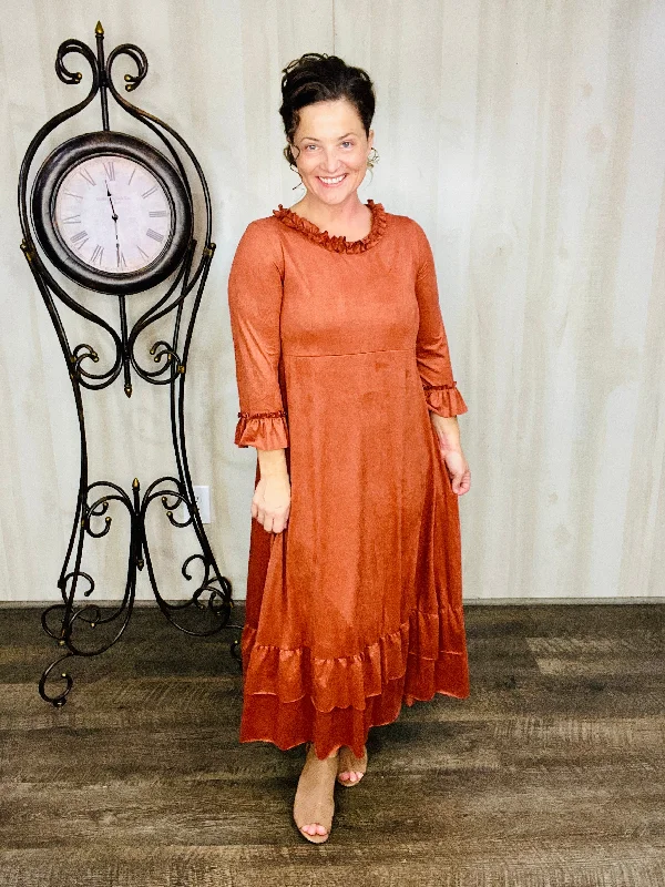Ginger Suede Ruffle Dress- Copper Bronze Tunics Review highly