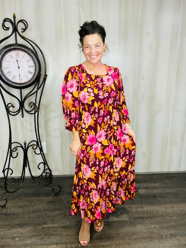 Hannah Fall Floral Dress Turtleneck Warm Winter