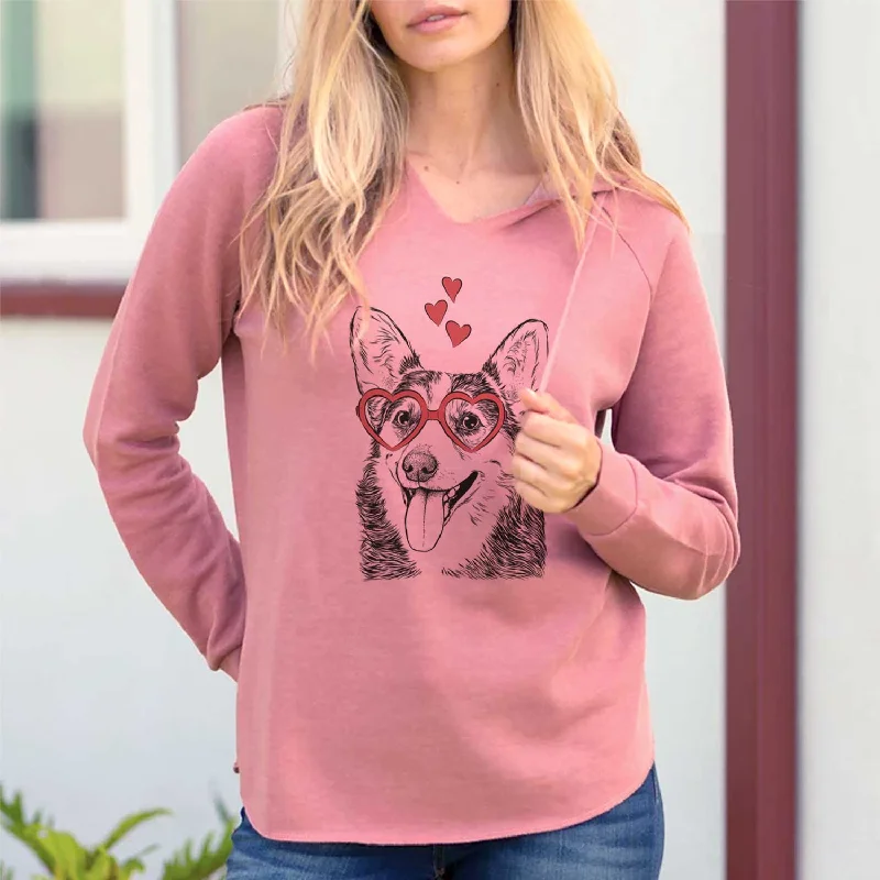 Valentine Darma the Corgi - Cali Wave Hooded Sweatshirt Hoodie with Thumb Holes Functional Cozy Valentine Darma the Corgi - Cali Wave Hooded Sweatshirt Hoodie with Thumb Holes Functional Cozy