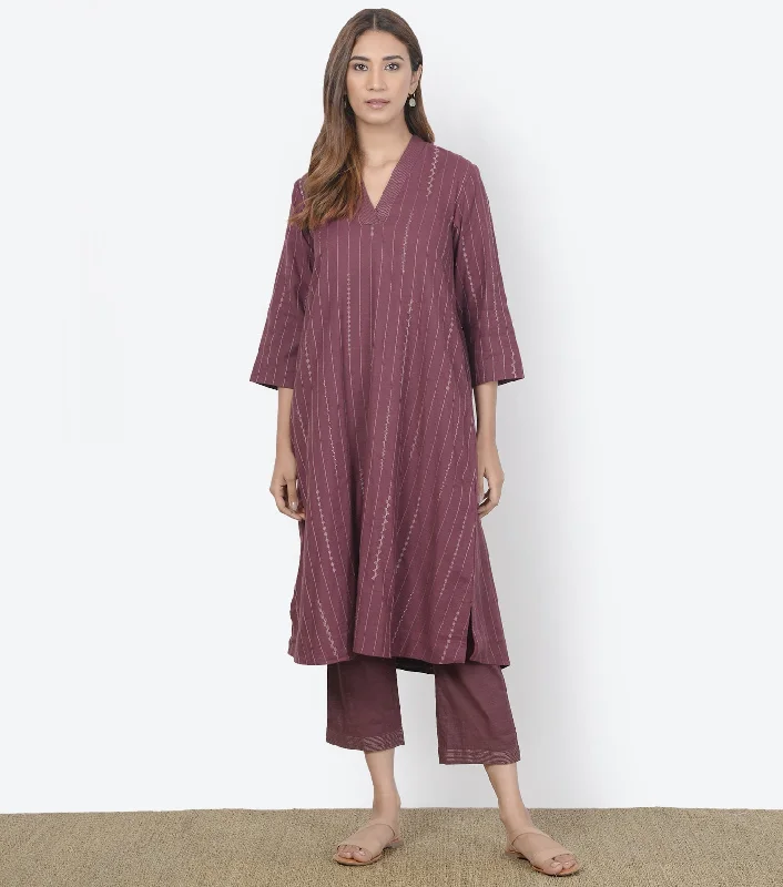 Plum Cotton Linen kurta & Pants Set Classic Straight-Leg Pants