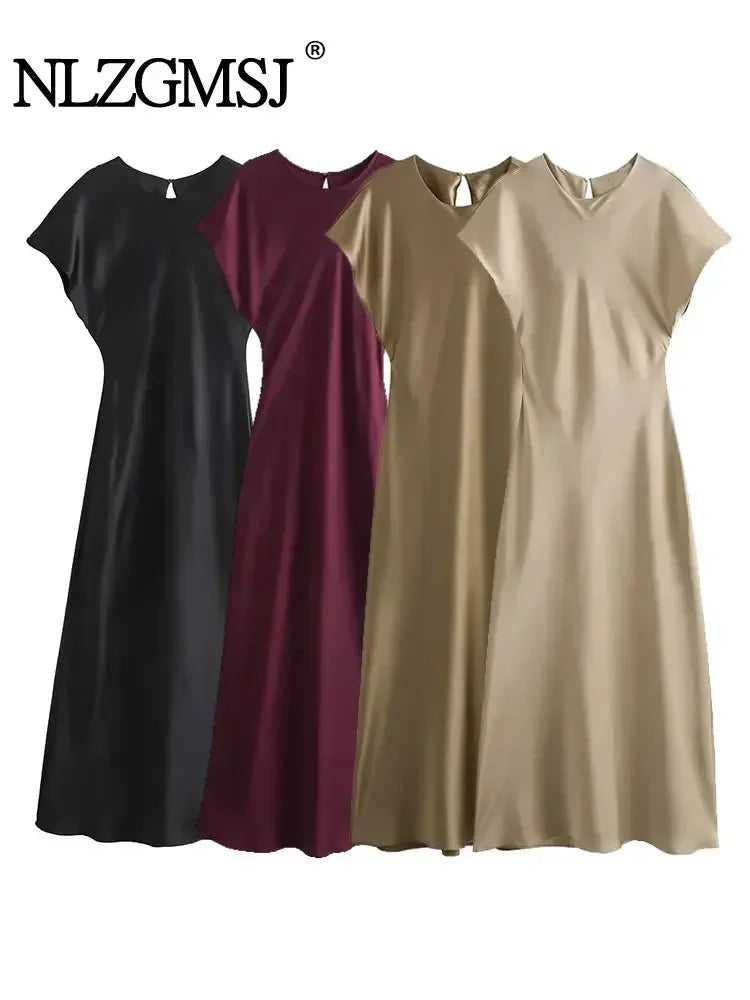 TRAF 2024 Midi Satin Dress Woman Long Dresses For Women Chic And Elegant Evening Dresses Female Party Dress Tunics Fashionable trendy TRAF 2024 Midi Satin Dress Woman Long Dresses For Women Chic And Elegant Evening Dresses Female Party Dress Tunics Fashionable trendy