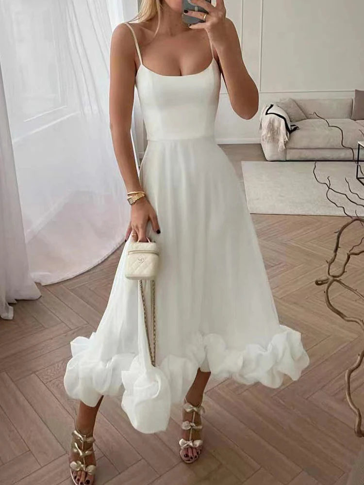 Fashion Elegant Party Dress Women Summer Sexy Sleeveless Backless Long Dresses Chic Rose Pleated Patchwork A Line Ruffles Dress Tunics Sale discount Fashion Elegant Party Dress Women Summer Sexy Sleeveless Backless Long Dresses Chic Rose Pleated Patchwork A Line Ruffles Dress Tunics Sale discount