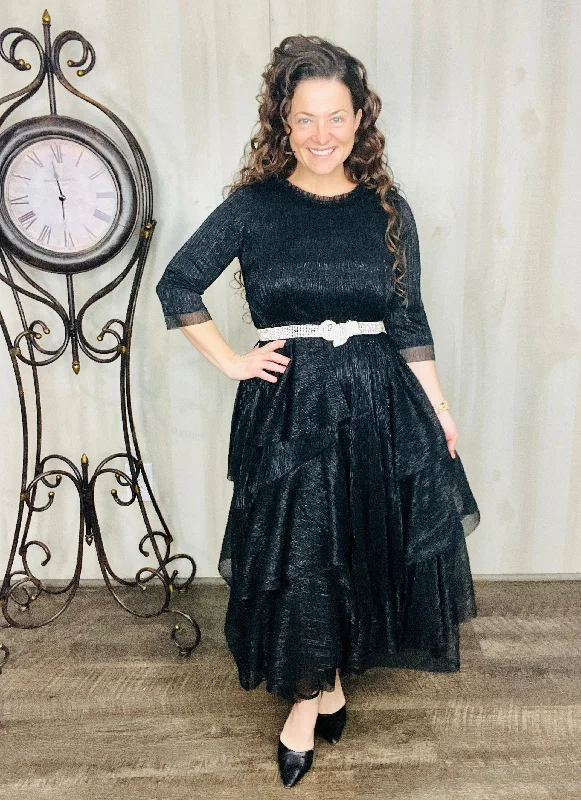 Sophistication & Shimmer Dress- Black Tunics Solid Classic