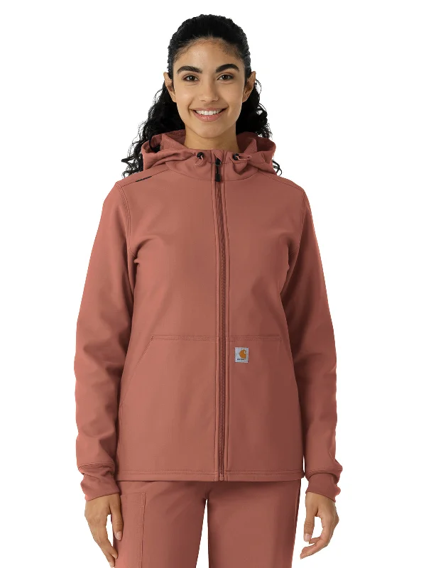 Women's Four-Pocket Bonded Fleece Hoodie Hoodie with Ribbed Hem Stretchable Secure