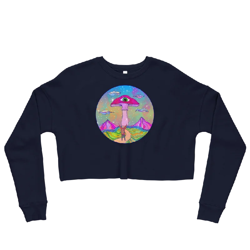 Happy Place Graphic Crop Sweatshirt Hoodie with Slit Hem Functional Movement