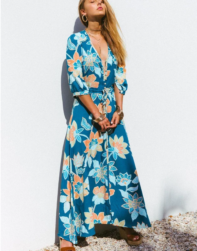 Women Floral Print Boho Long Chiffon Dress Wrap Casual V-Neck Split Sexy Party Dress Tunics Office stylish Women Floral Print Boho Long Chiffon Dress Wrap Casual V-Neck Split Sexy Party Dress Tunics Office stylish