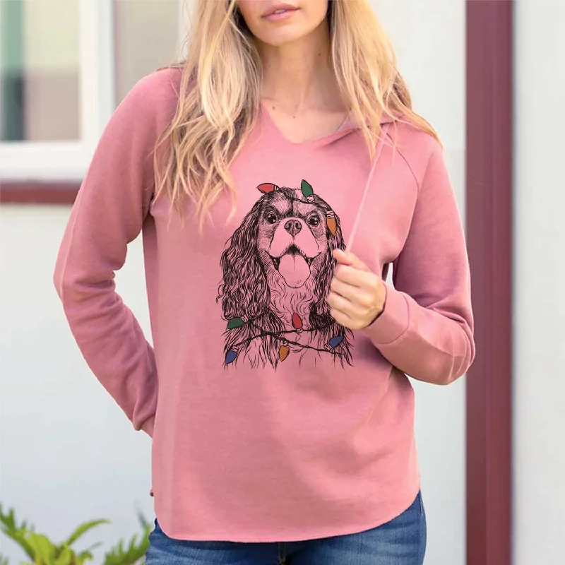 Christmas Lights Brandy the Cavalier King Charles Spaniel - Cali Wave Hooded Sweatshirt Hoodie with Tied Waist Feminine Flattering Christmas Lights Brandy the Cavalier King Charles Spaniel - Cali Wave Hooded Sweatshirt Hoodie with Tied Waist Feminine Flattering
