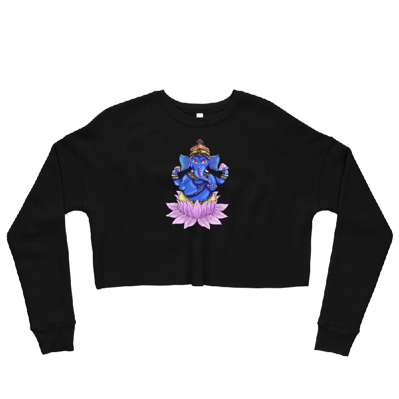 Ganesha Graphic Crop Sweatshirt Hoodie with Hem Applique Textured Unique
