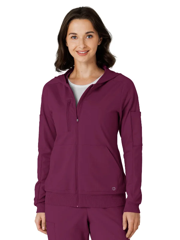 Knit Women’s Four-Pocket Zip Hoodie Hoodie with Thumb Holes Functional Cozy