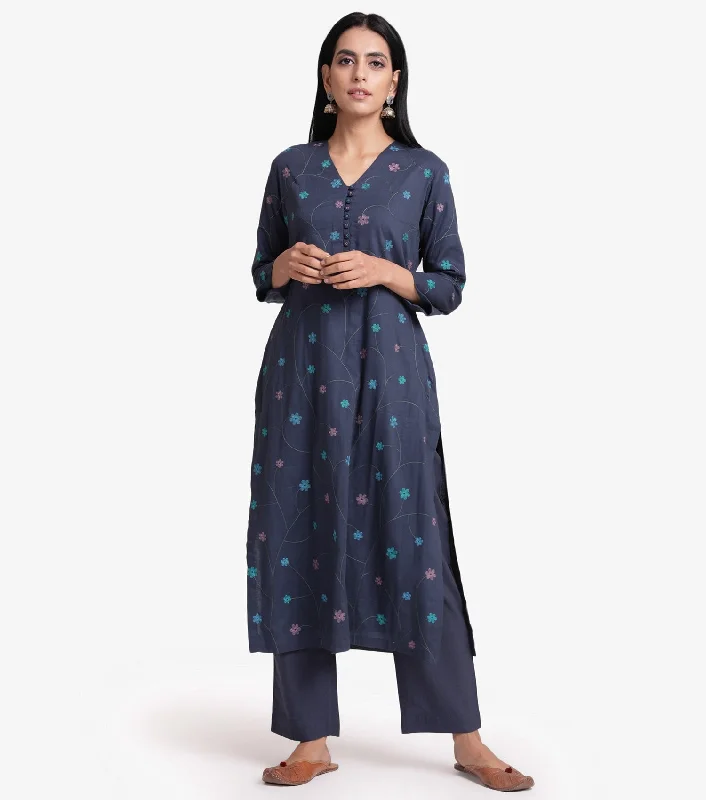 Dark Blue Embroidered Kurta & palazzo pants Set Stylish Harem Pants