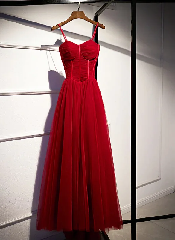 Wine Red Tulle Long Straps Party Dress Prom Dress A-line Dark Red Formal Gown Tunics Modern contemporary Wine Red Tulle Long Straps Party Dress Prom Dress A-line Dark Red Formal Gown Tunics Modern contemporary
