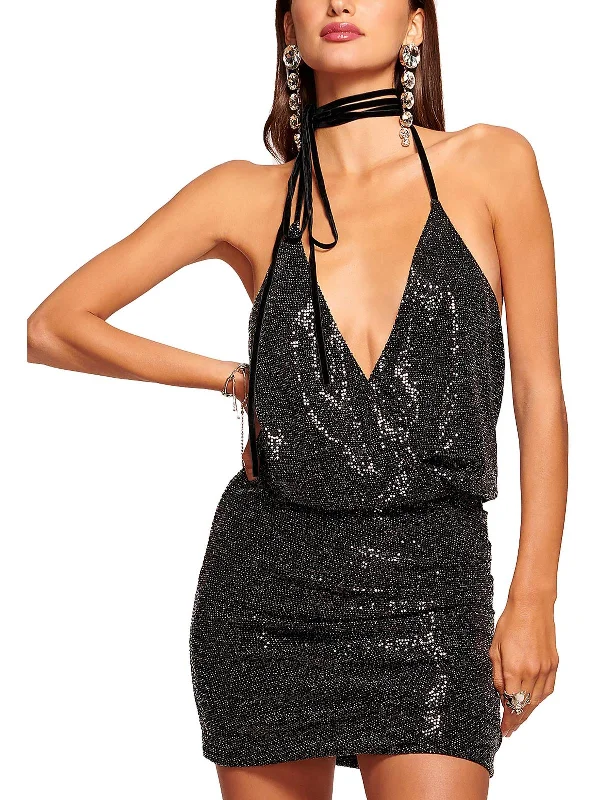 Womens Metallic Halter Cocktail And Party Dress Tunics Hiking breathable