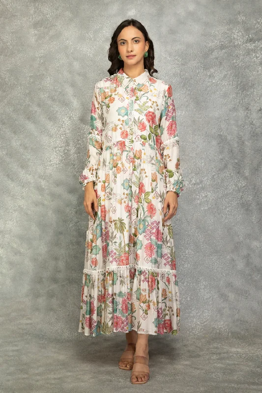 White Floral Printed Dress Tunics Distressed trendy