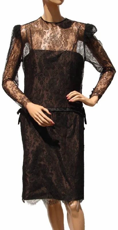 1980s Vintage Cocktail Dress by Serge et Real Montreal in Brown Lace Elegant Long Evening 1980s Vintage Cocktail Dress by Serge et Real Montreal in Brown Lace Elegant Long Evening