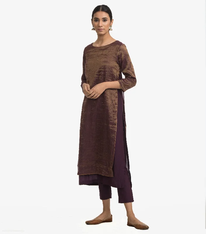 Purple Tissue Kurta & Cotton Pants Set Fashionable Track Pants