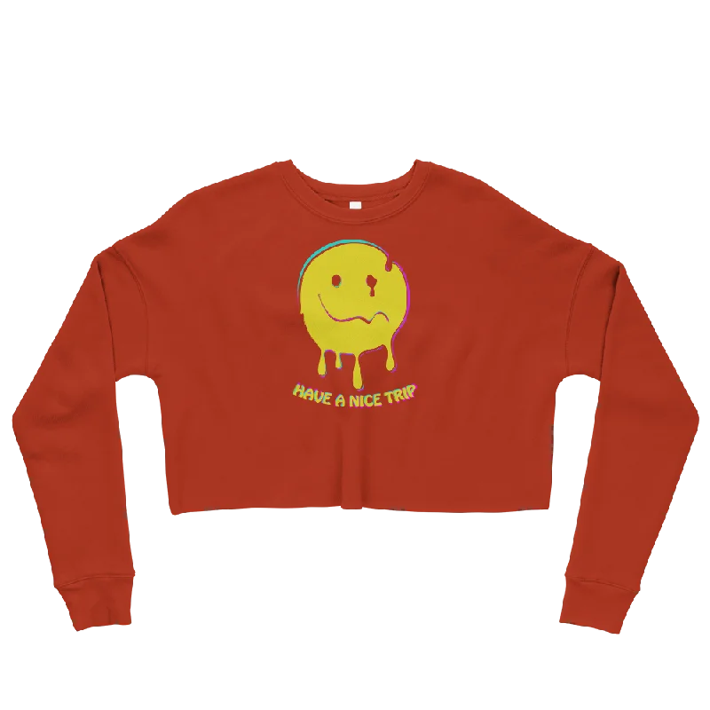 Have A Nice Trip Graphic Crop Sweatshirt Hoodie with Tied Waist Feminine Flattering